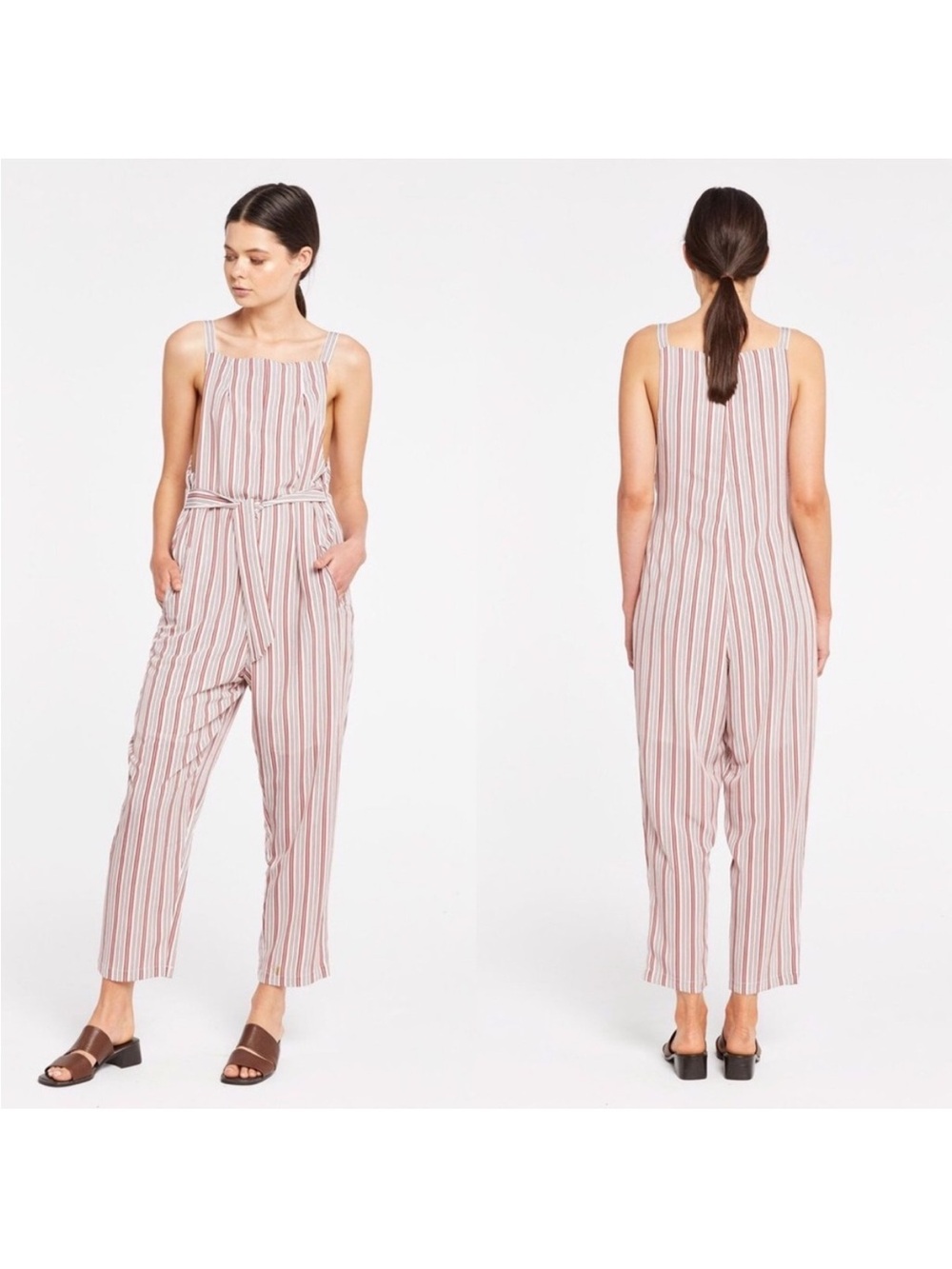 Zulu & Zephyr Red & White Striped Sleeveless Desert Jumpsuit Size XS